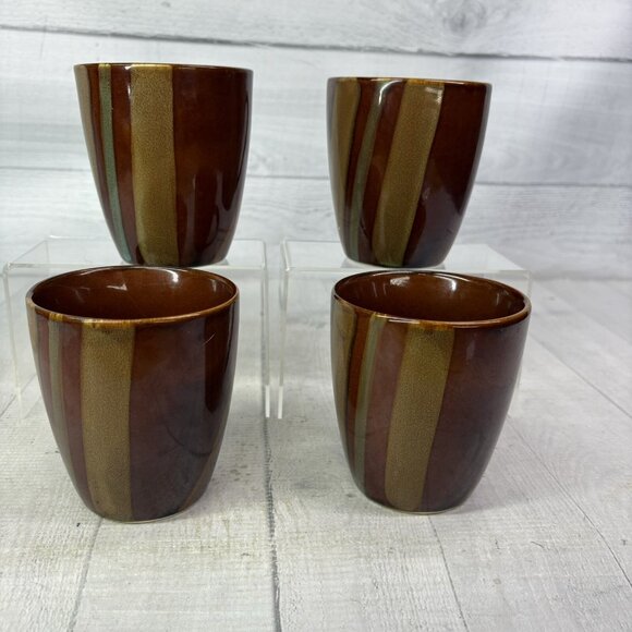 Sango AVANTI BROWN 4722 Stripes On Sand Stoneware 12oz Coffee Cups Mugs Set of 4 - Picture 4 of 15